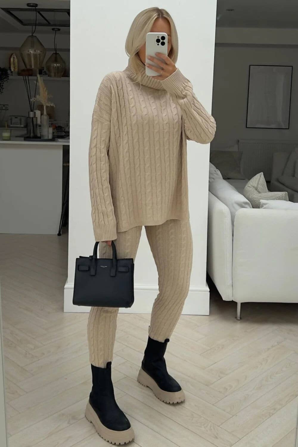 ROLL NECK CABLE KNIT LEGGINGS SET