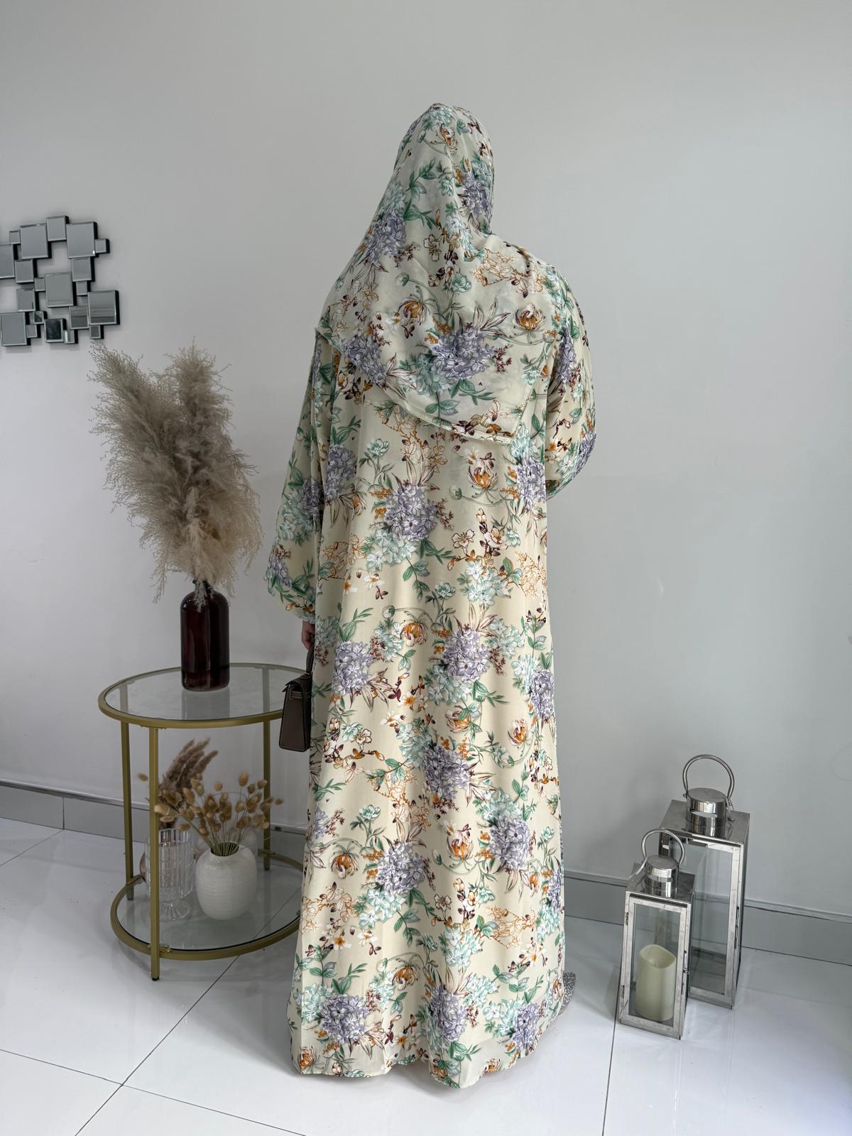 Floral 4pc Printed Abaya