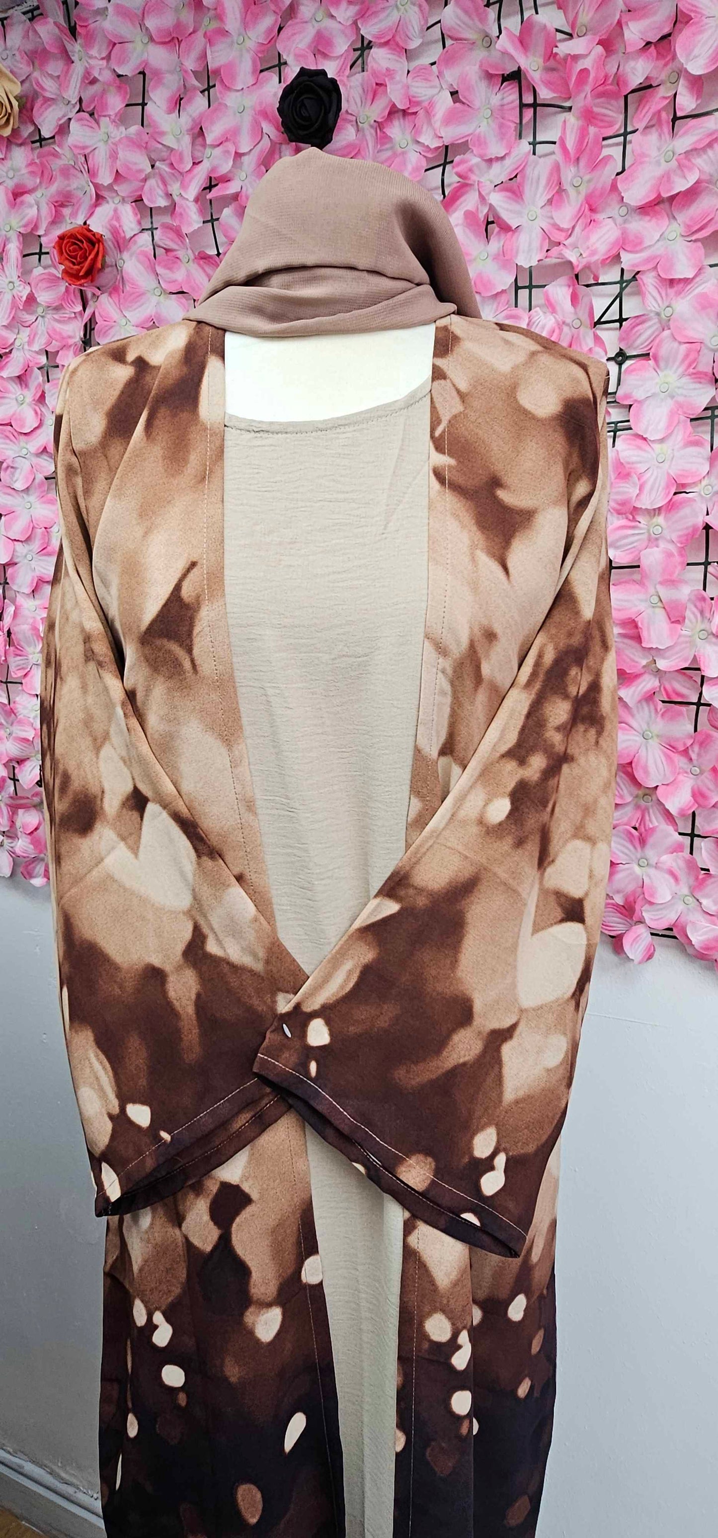 Fatiisa Two-Tone Abaya Set with Matching Scarf & Slip