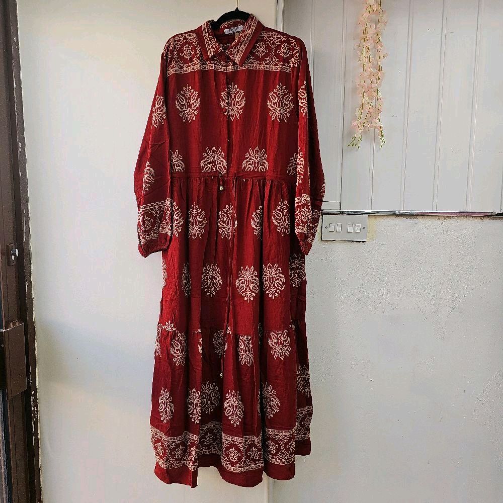 Printed Maxi Dress with Collar