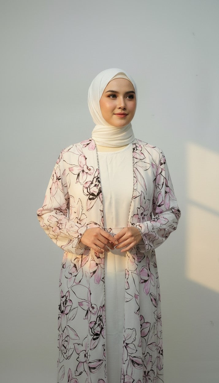 Blossom Abaya – 4-Piece Printed Chiffon Abaya