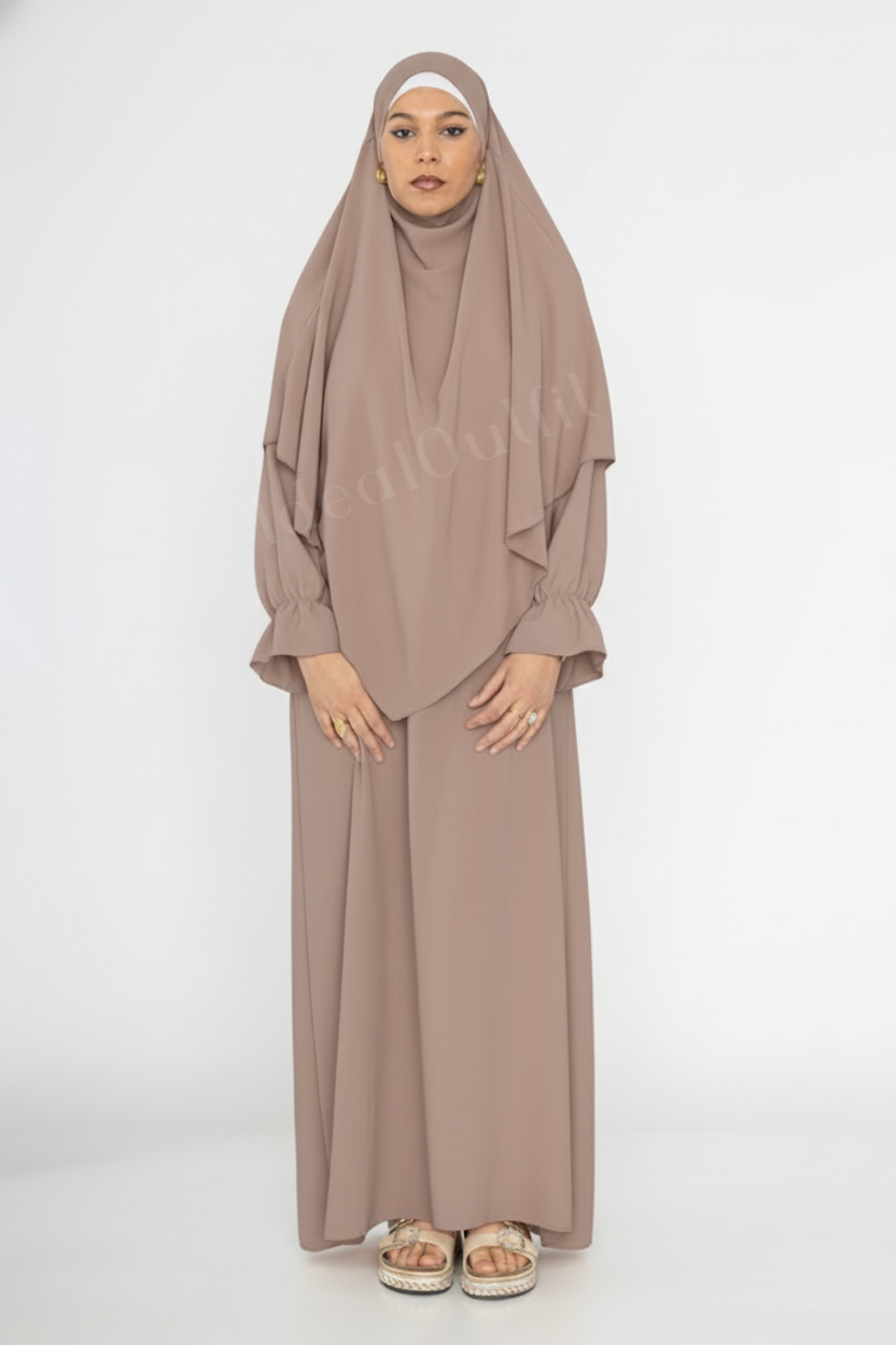2-piece khimar abaya set ref:2316+2501jazz: Brown