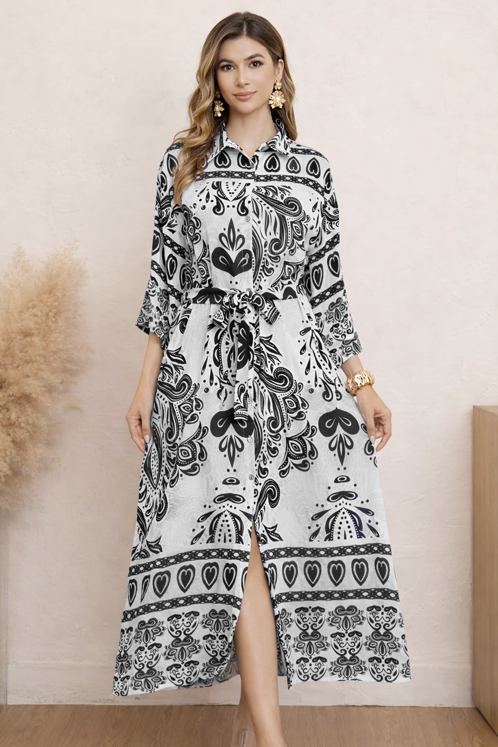 Printed Linen Blend Shirt Dress