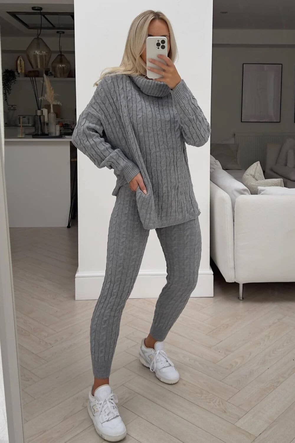 ROLL NECK CABLE KNIT LEGGINGS SET