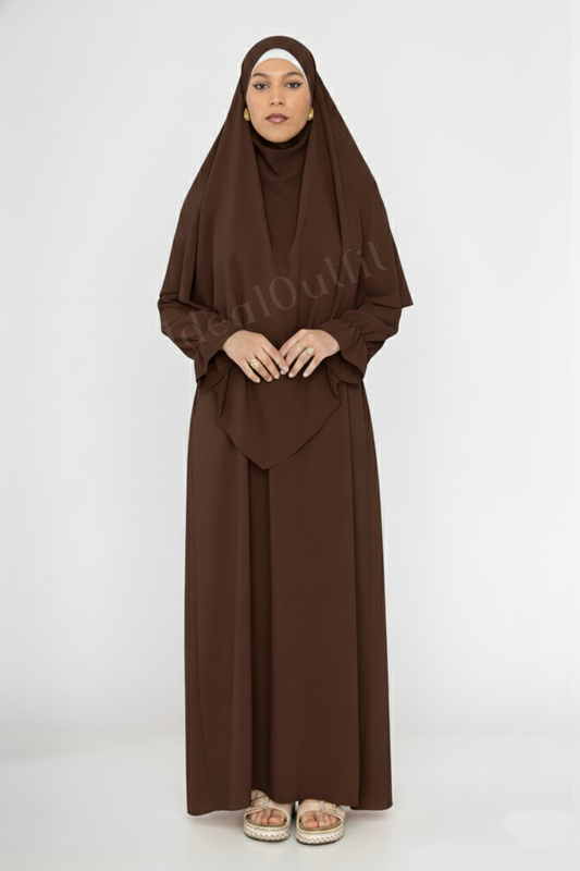 2-piece khimar abaya set ref:2316+2501jazz: Brown