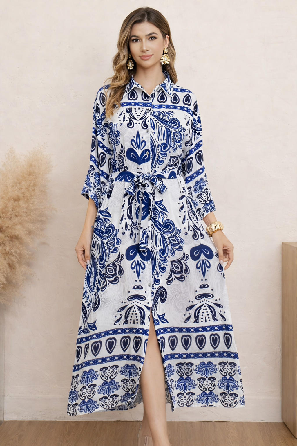 Printed Linen Blend Shirt Dress