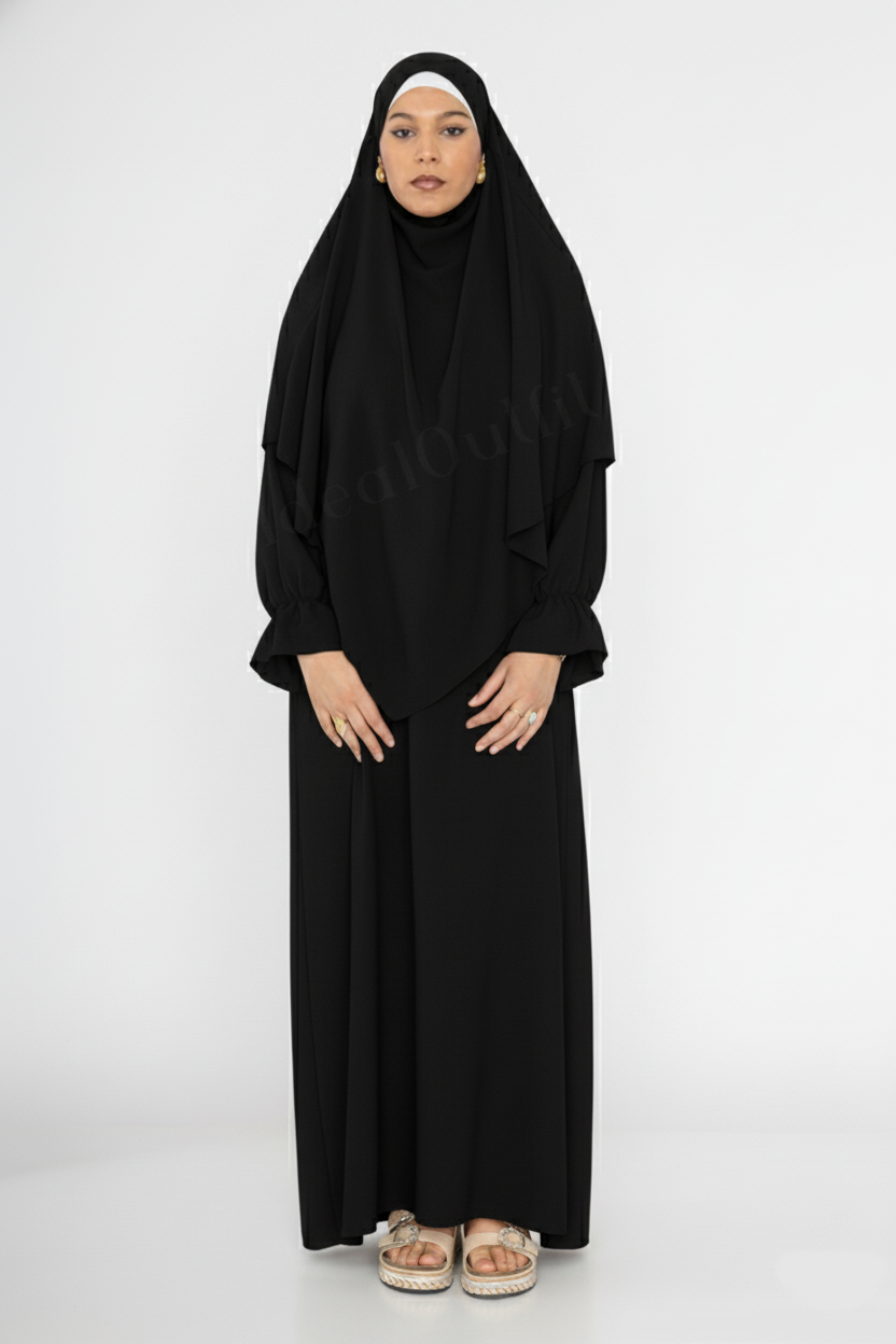 2-piece khimar abaya set ref:2316+2501jazz: Gris