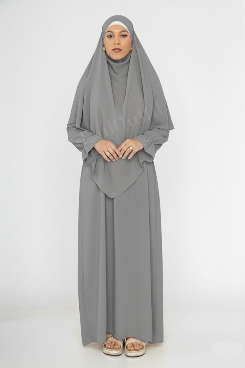 2-piece khimar abaya set ref:2316+2501jazz: Black
