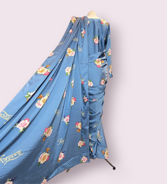 Satin Floral Printed Ready-made Saree