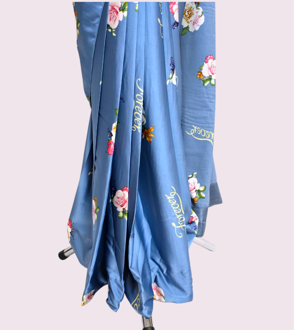 Satin Floral Printed Ready-made Saree
