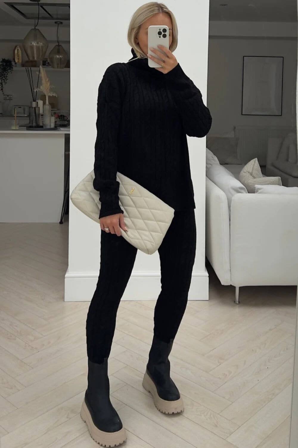 ROLL NECK CABLE KNIT LEGGINGS SET