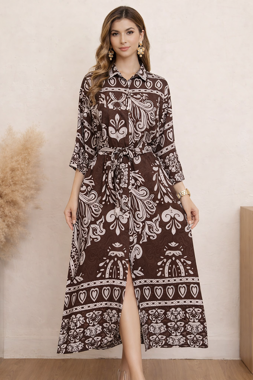 Printed Linen Blend Shirt Dress