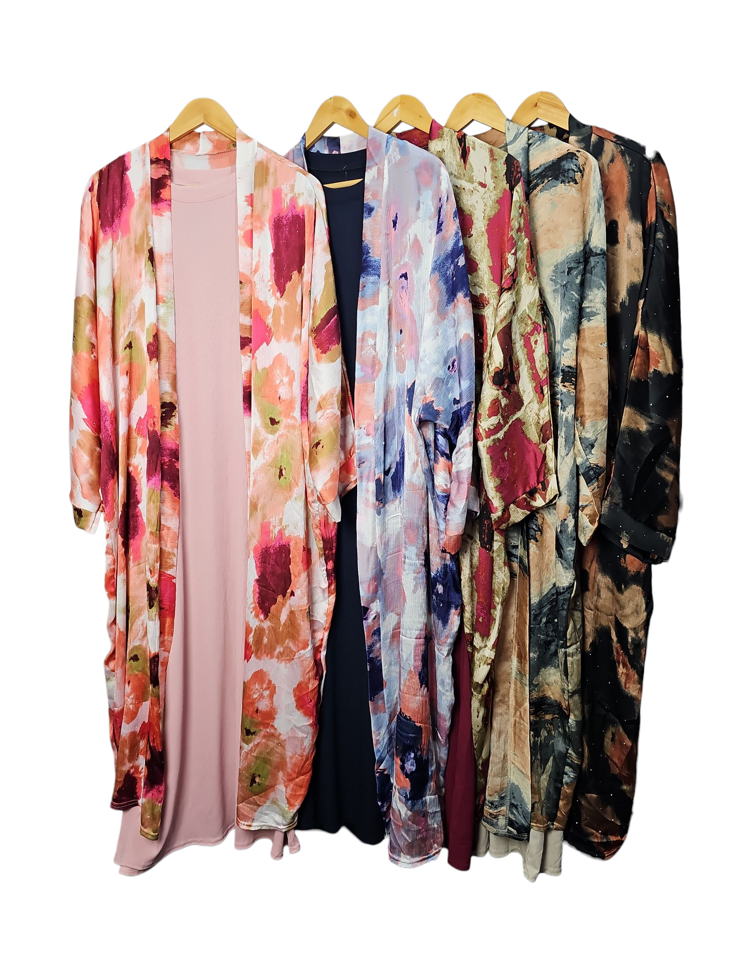 Printed casual abaya with sleeveless inner One-size fit all