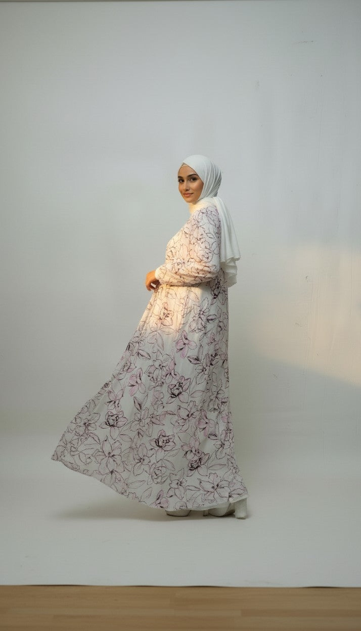 Blossom Abaya – 4-Piece Printed Chiffon Abaya