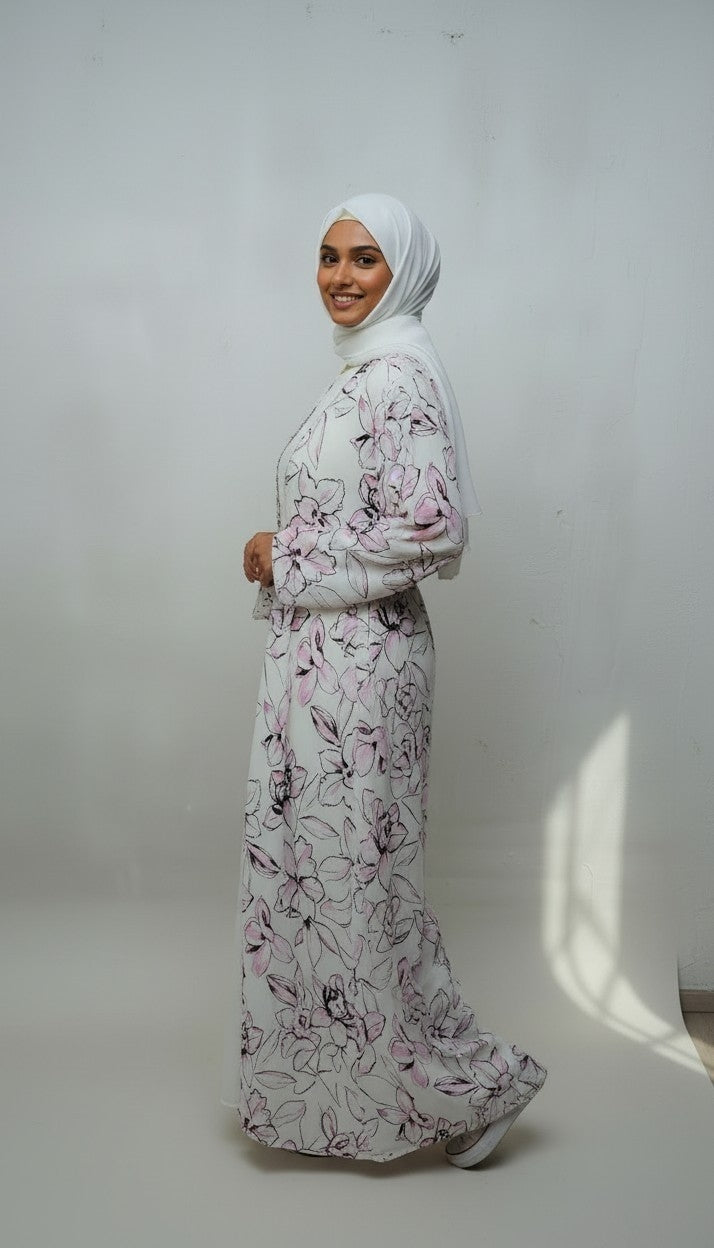 Blossom Abaya – 4-Piece Printed Chiffon Abaya
