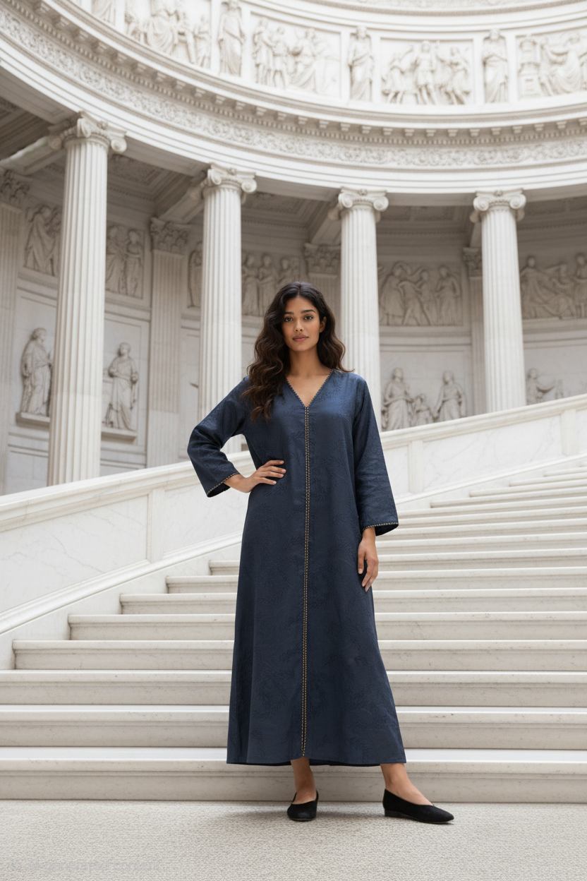 Luxury Jacquard Closed Abaya with Matching Scarf