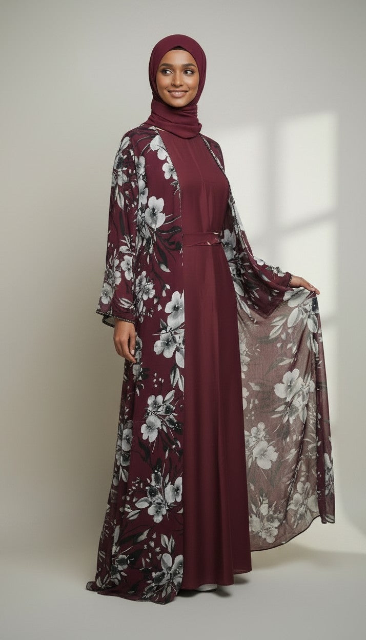Safa Chiffon Abaya Elegant 4-piece printed