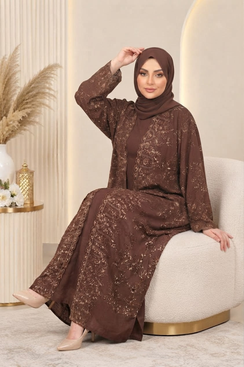 Fatiisa Chiffon Embroidered  Abaya – 3 Piece Set