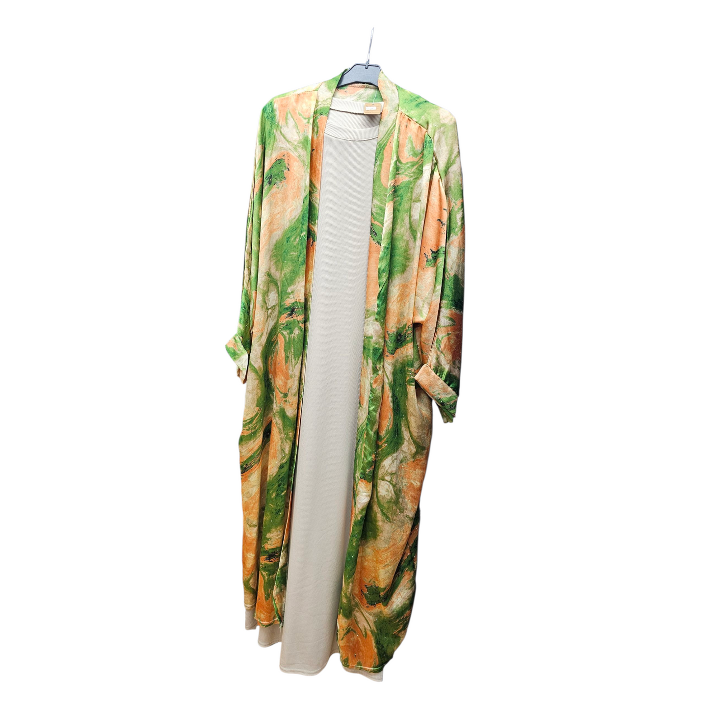 Printed casual abaya with sleeveless inner One-size fit all