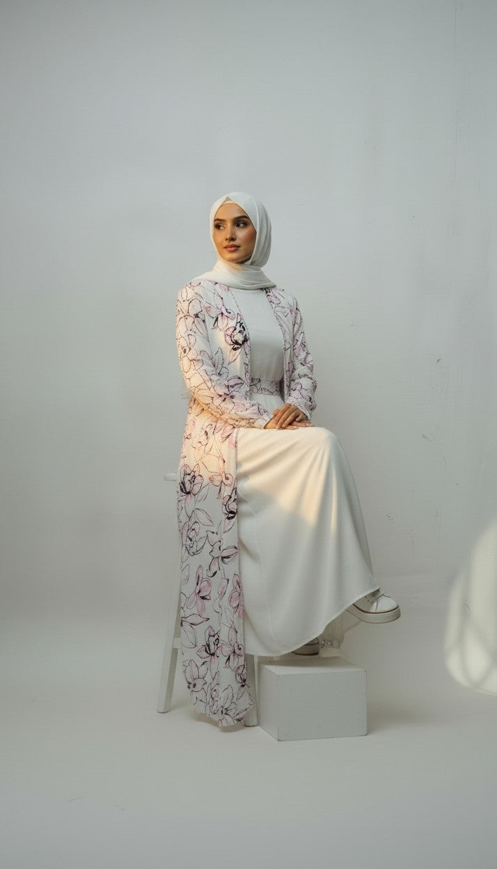 Blossom Abaya – 4-Piece Printed Chiffon Abaya