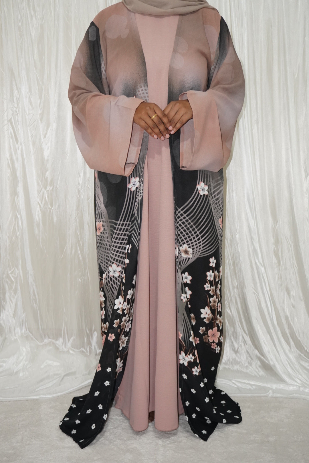fatiisa Printed Floral Abaya with Inner Slip & Scarf