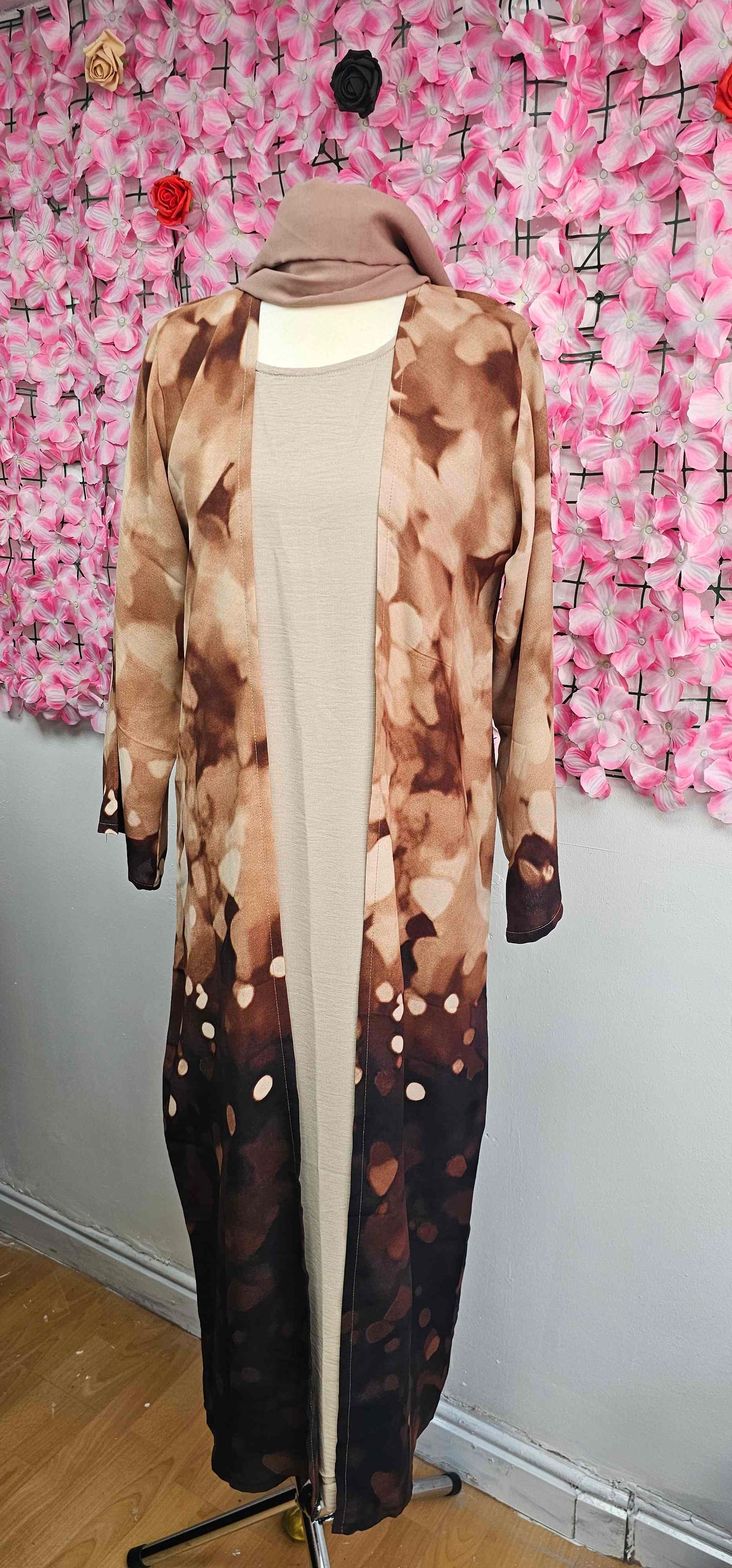 Fatiisa Two-Tone Abaya Set with Matching Scarf & Slip