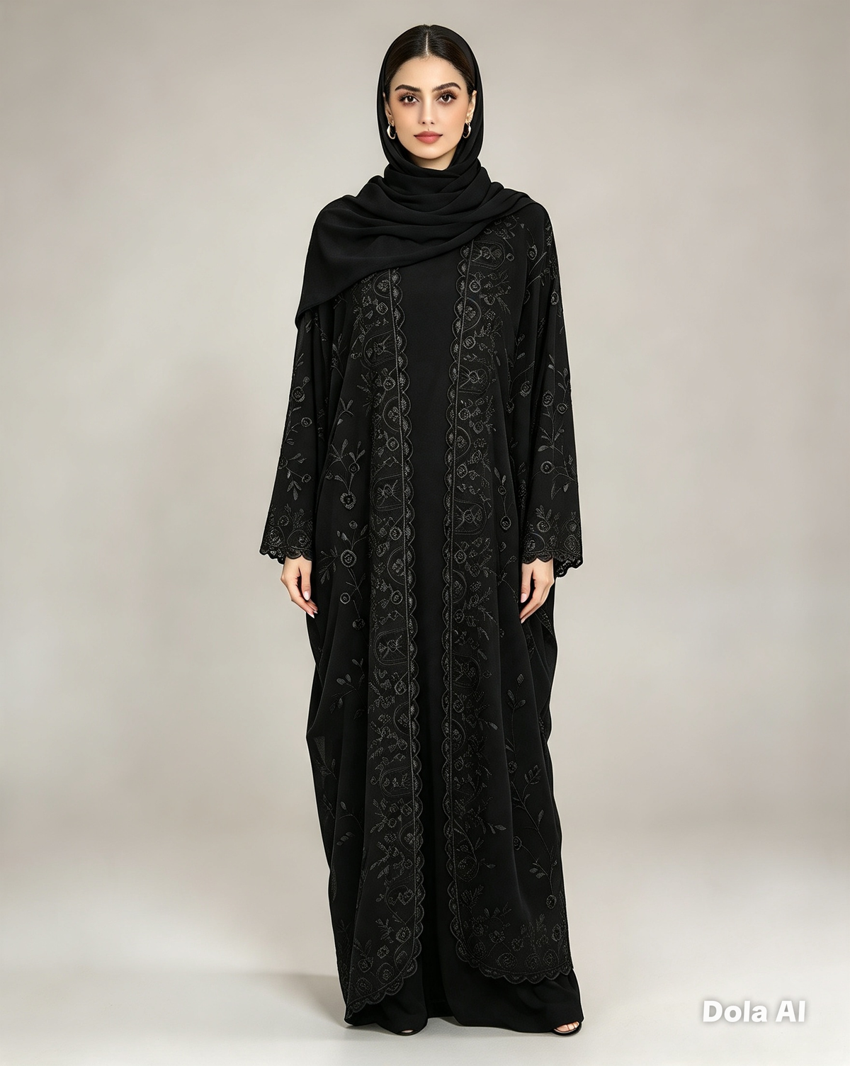 Fatiisa Chiffon Embroidered  Abaya – 3 Piece Set