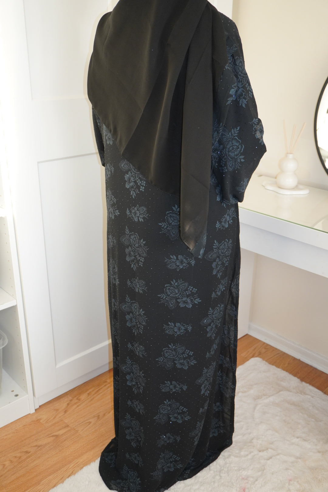 Fatisa Chiffon Gems Abaya with Black Scarf and Inner Slip Dress