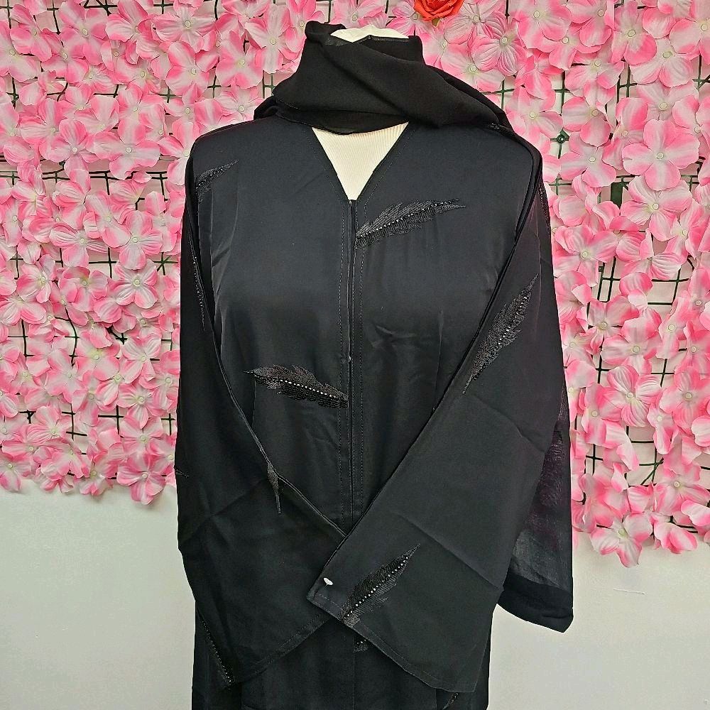 Nadia Embroidered Abaya with Beaded Work & Button - Size 50-58, Soft Material, Elegant Design, Versatile Styling for Everyday Elegance or Special Occasions