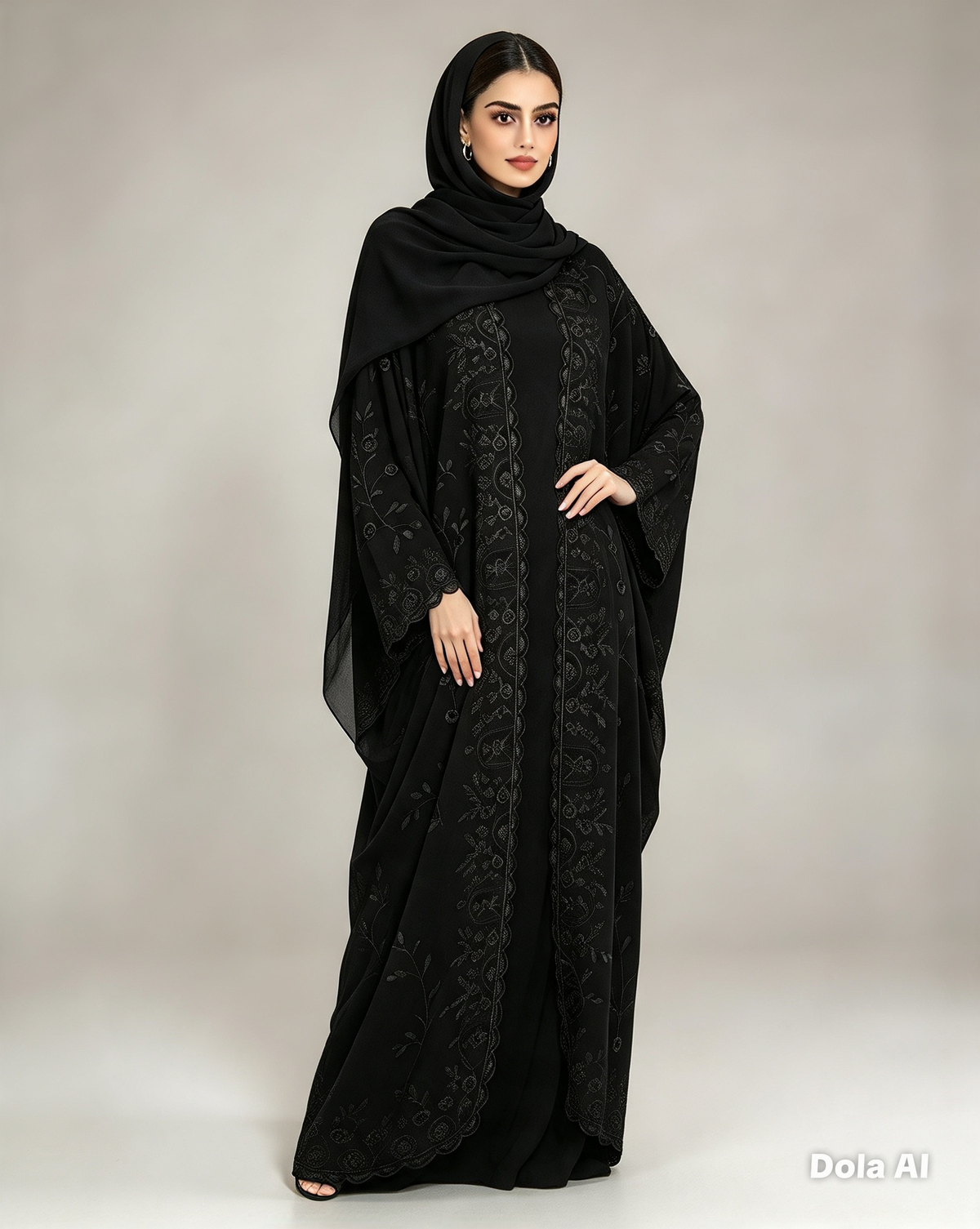 Fatiisa Chiffon Embroidered  Abaya – 3 Piece Set