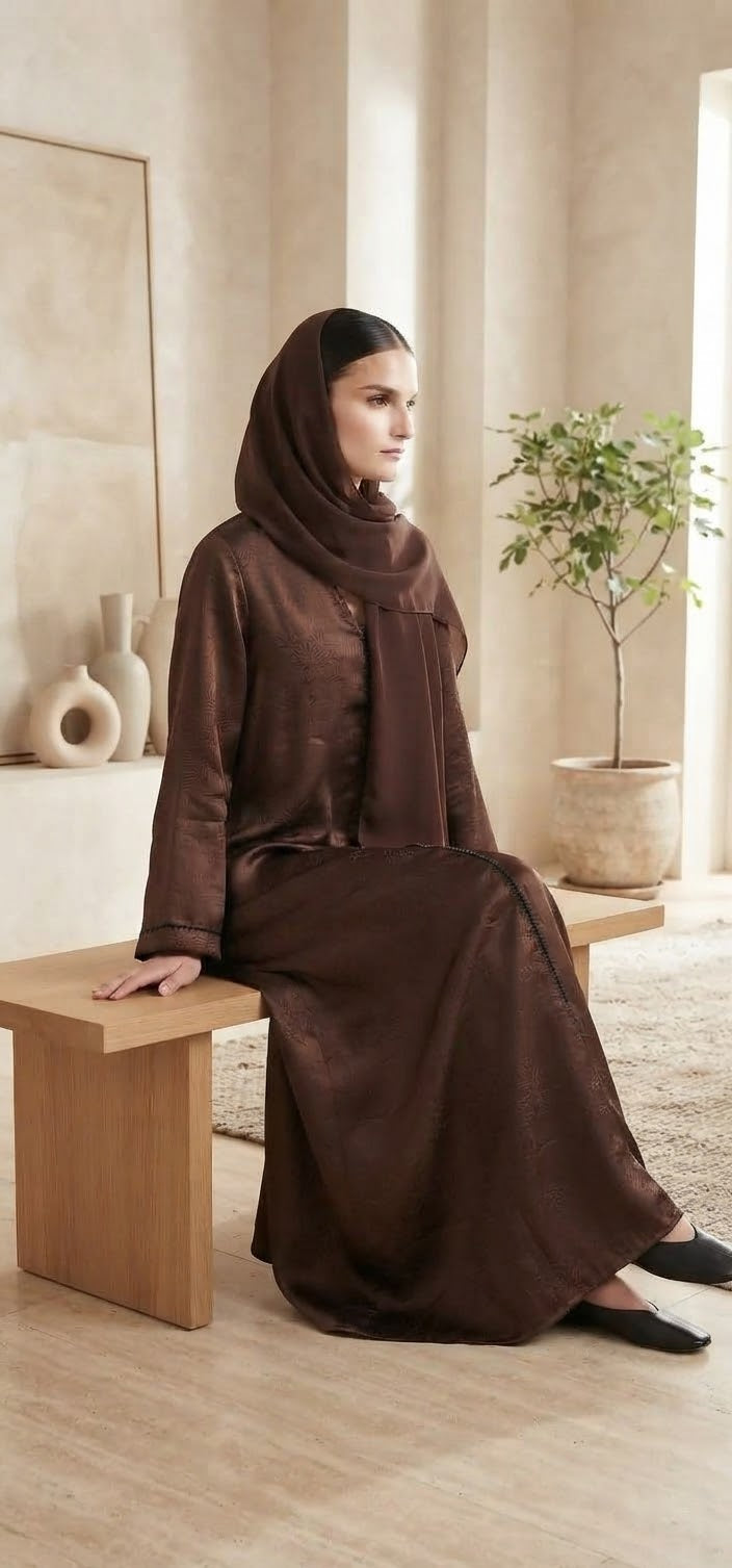 Luxury Jacquard Closed Abaya with Matching Scarf