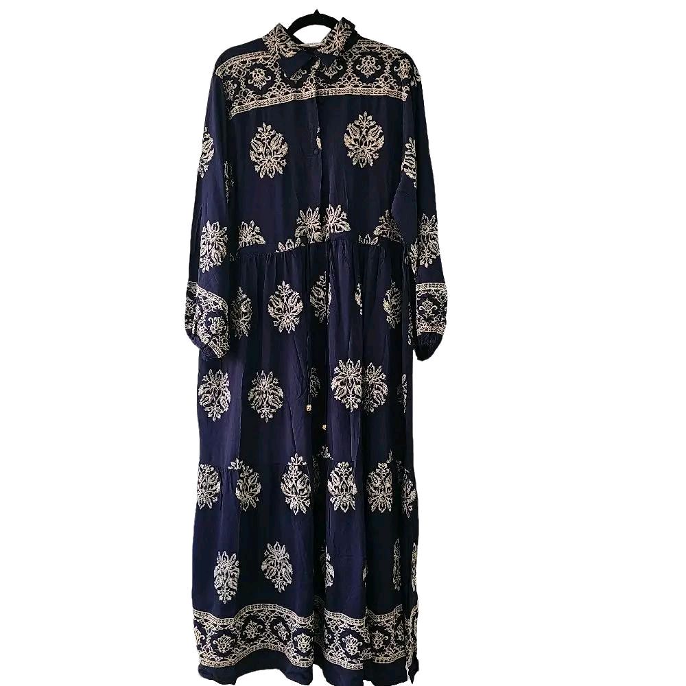 Printed Maxi Dress with Collar