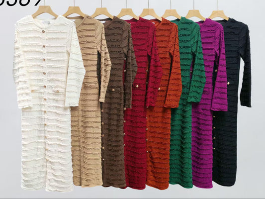 Elegant Long Sleeve Maxi Dress – Plain Fitted Design, Lightweight Fabric, Stylish & Comfortable