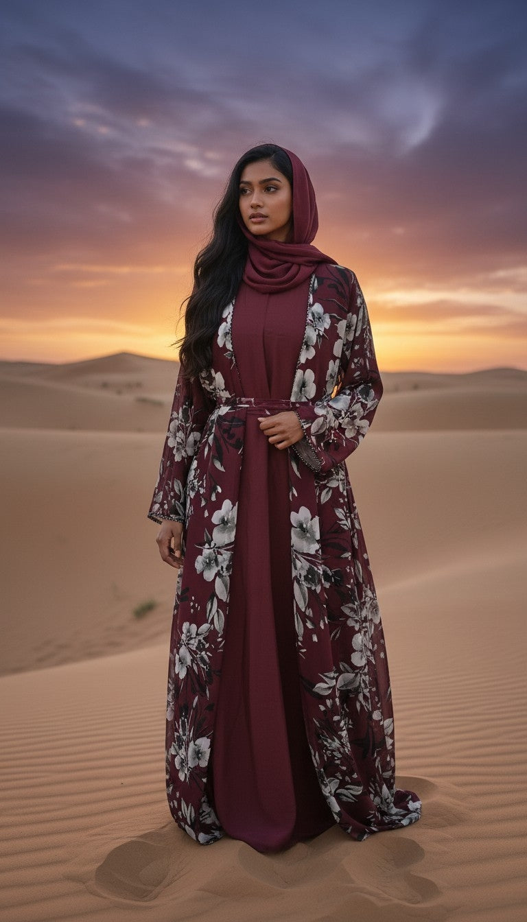 Safa Chiffon Abaya Elegant 4-piece printed