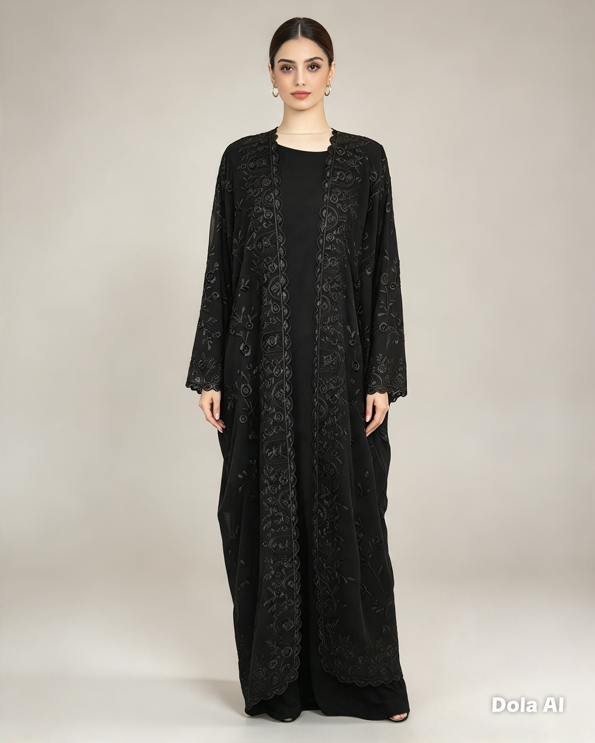 Fatiisa Chiffon Embroidered  Abaya – 3 Piece Set