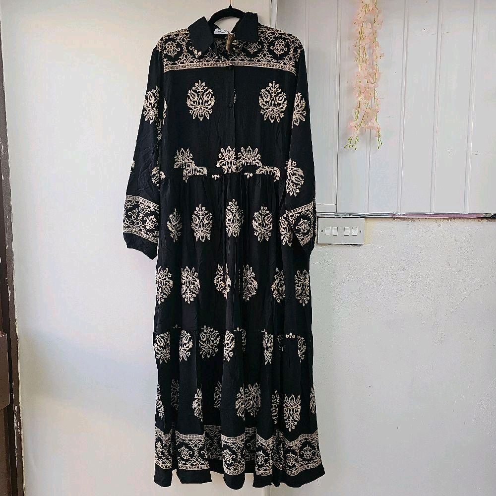 Printed Maxi Dress with Collar