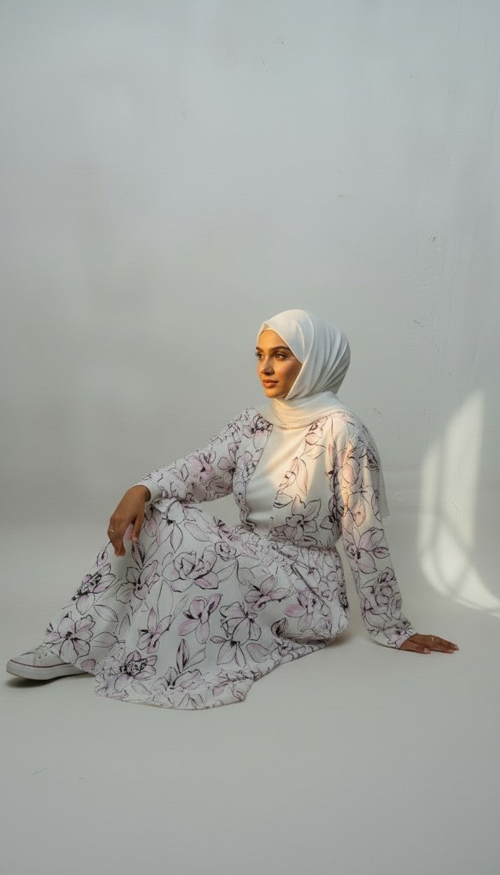 Blossom Abaya – 4-Piece Printed Chiffon Abaya