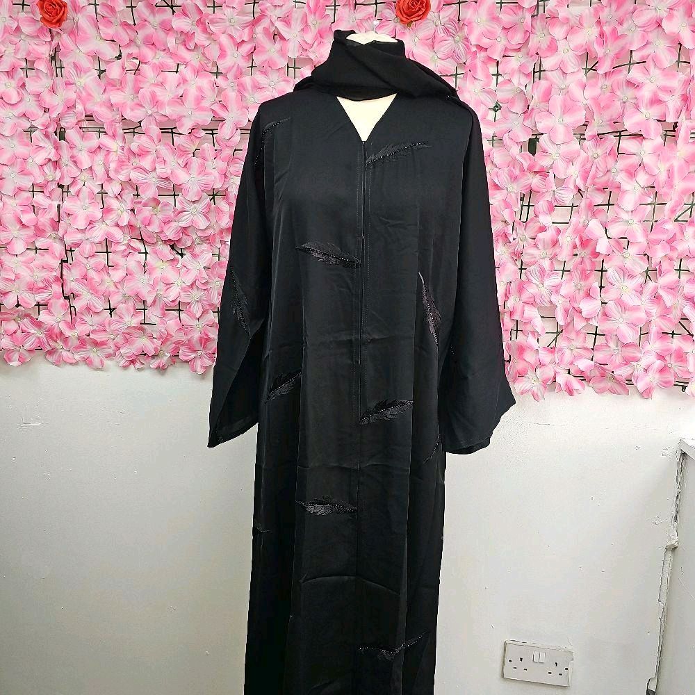 Nadia Embroidered Abaya with Beaded Work & Button - Size 50-58, Soft Material, Elegant Design, Versatile Styling for Everyday Elegance or Special Occasions