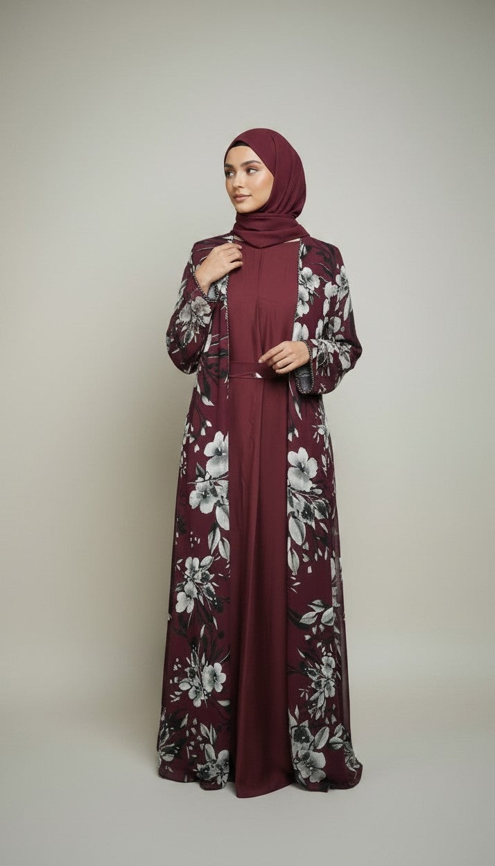 Safa Chiffon Abaya Elegant 4-piece printed