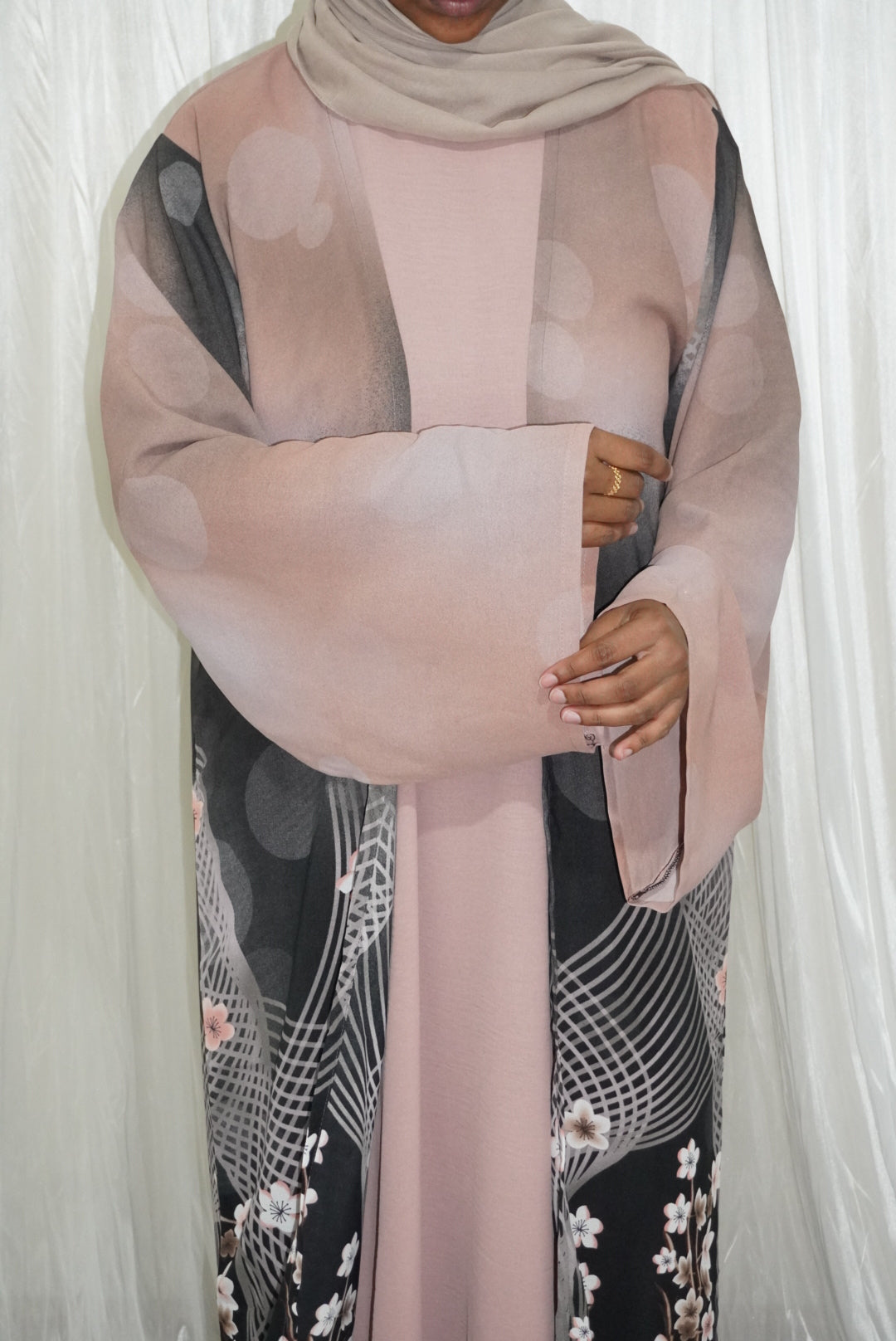 fatiisa Printed Floral Abaya with Inner Slip & Scarf