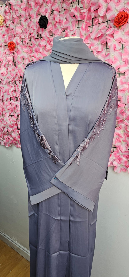 Embroidery Abaya with Buttons & Matching Scarf – Open or Closed