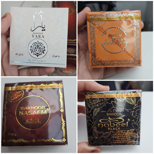 Lattafa Bakhoor 40gm 4 Variety Set Lattafa Yara Nasaem Nabeel Original & Black Aromatic Incense for Relaxation and Aromatherapy