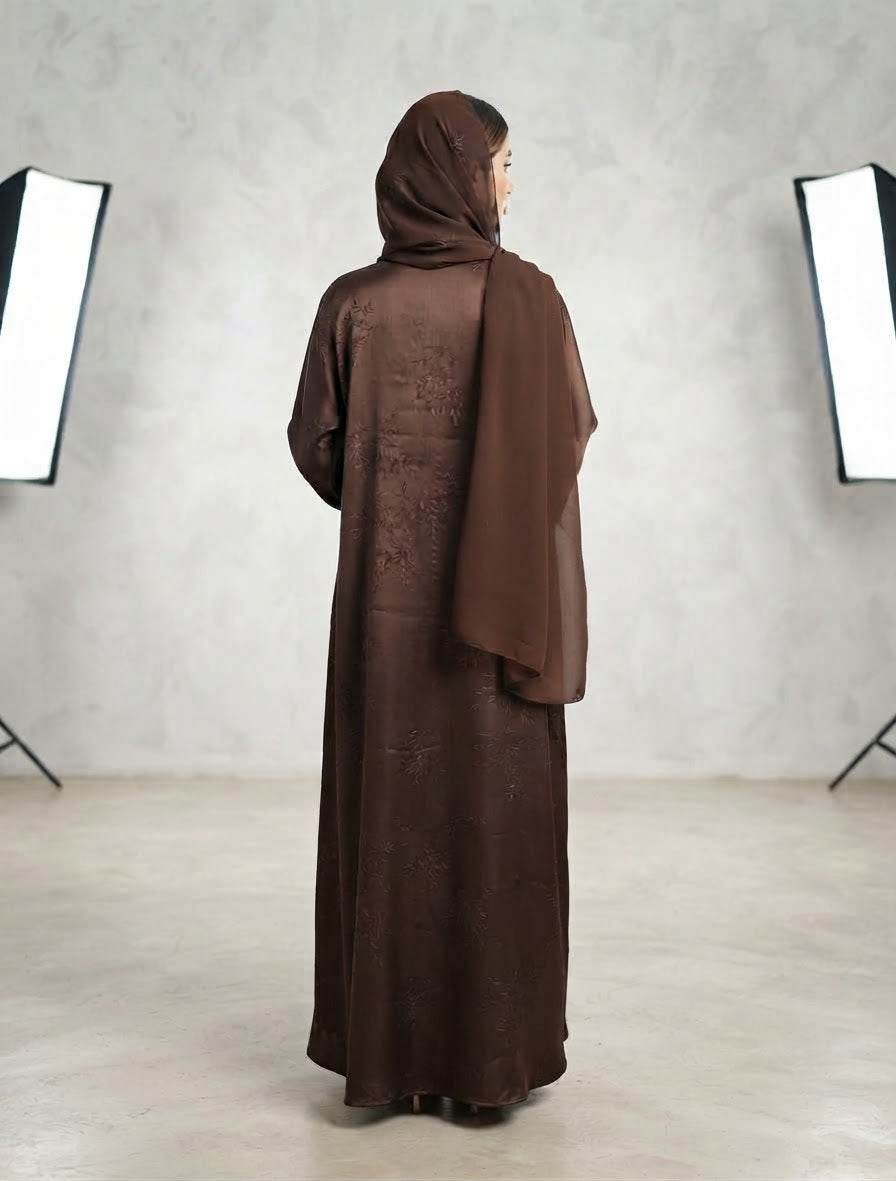Luxury Jacquard Closed Abaya with Matching Scarf