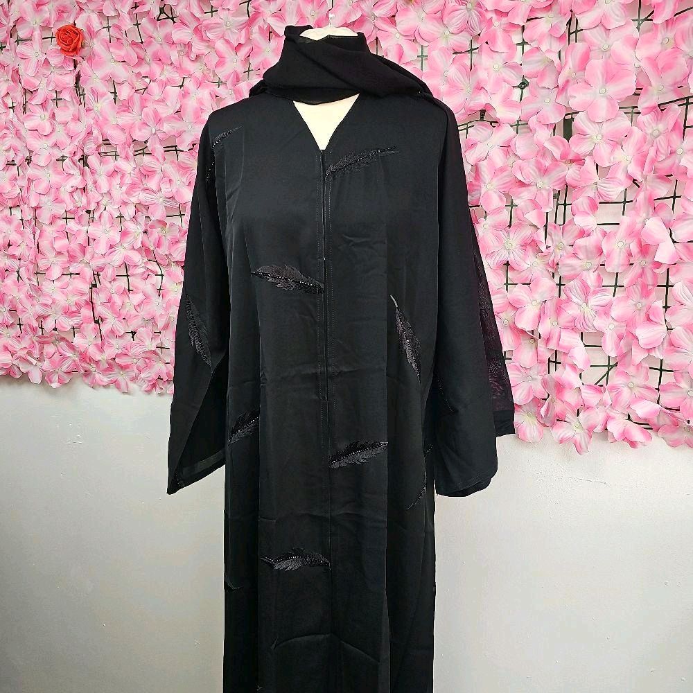 Nadia Embroidered Abaya with Beaded Work & Button - Size 50-58, Soft Material, Elegant Design, Versatile Styling for Everyday Elegance or Special Occasions