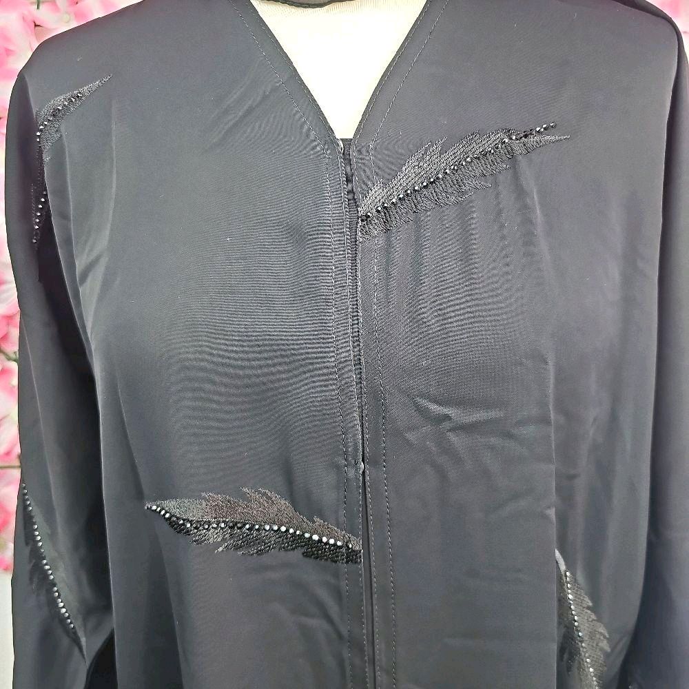 Nadia Embroidered Abaya with Beaded Work & Button - Size 50-58, Soft Material, Elegant Design, Versatile Styling for Everyday Elegance or Special Occasions