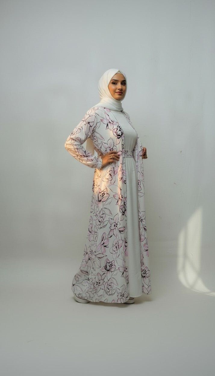 Blossom Abaya – 4-Piece Printed Chiffon Abaya