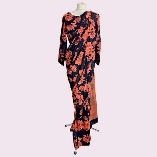 Beautiful Floral-Print Stain Ready-Made Saree