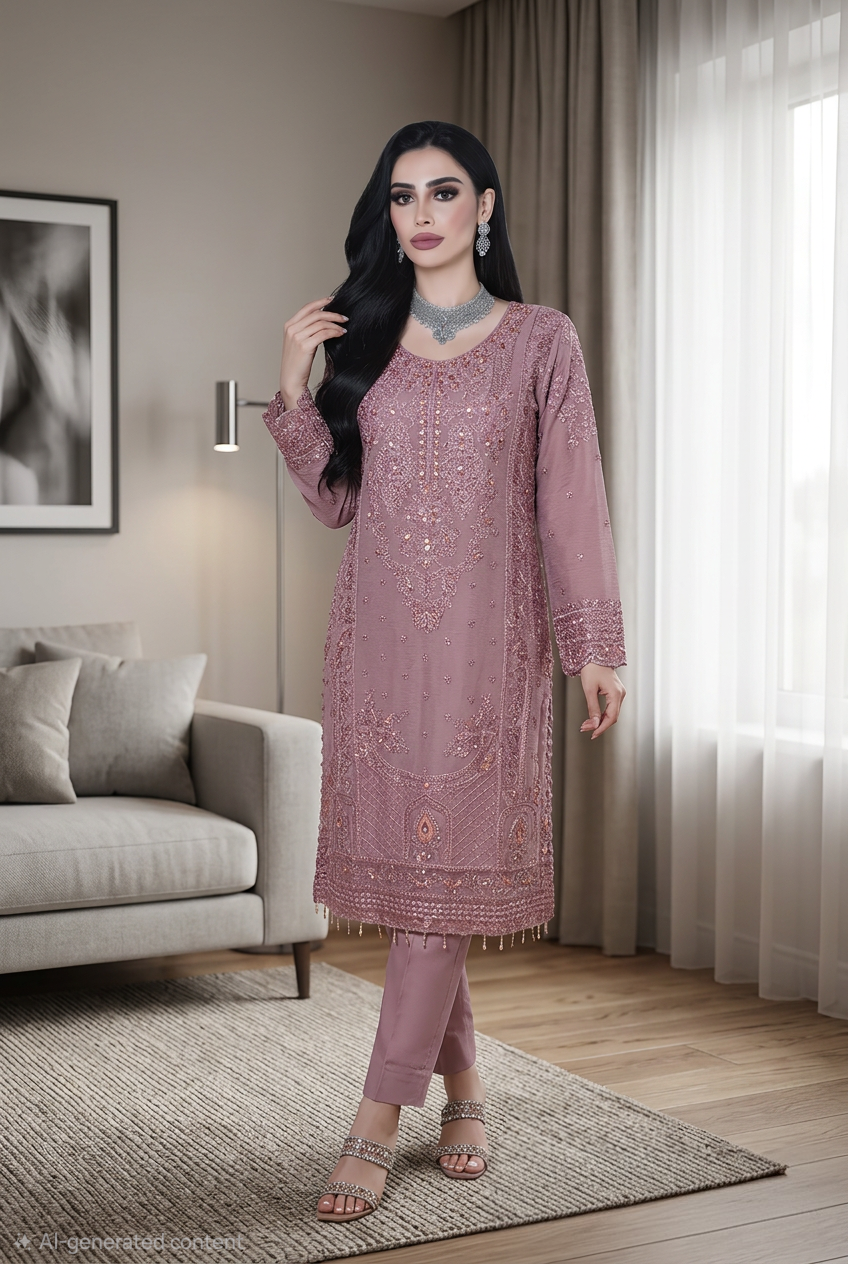 Eid Luxury Embroidered 3 Piece Suit – Elegant Beige Festive Wear