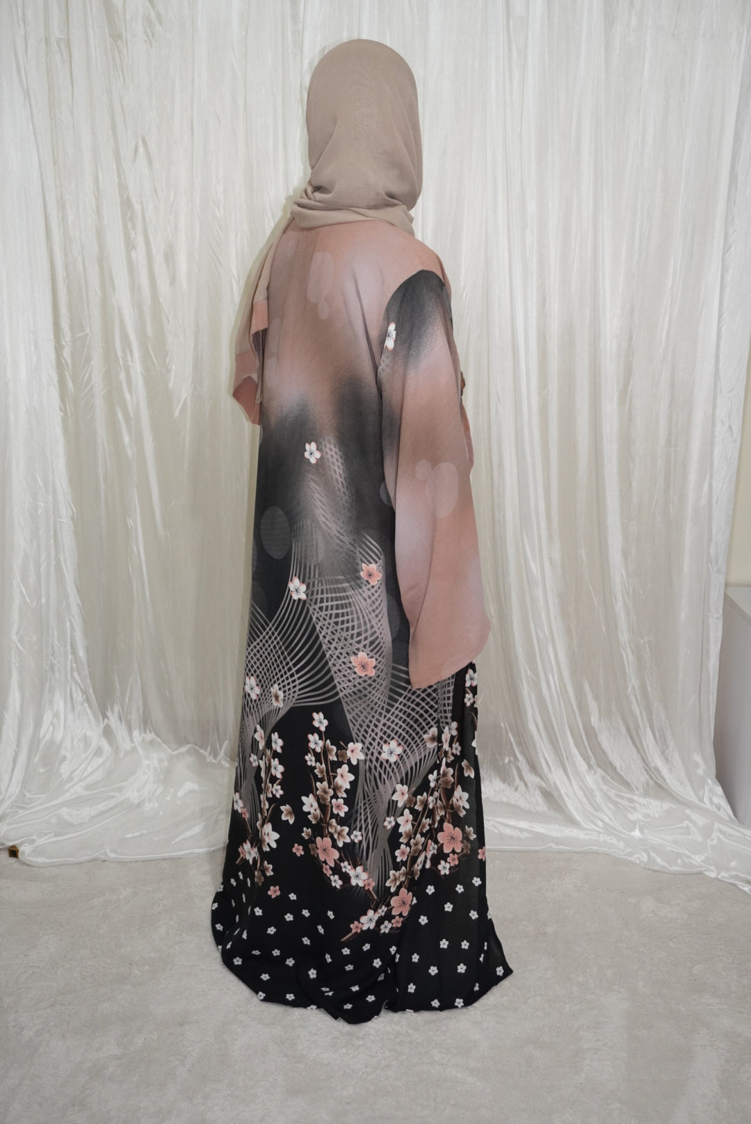 fatiisa Printed Floral Abaya with Inner Slip & Scarf