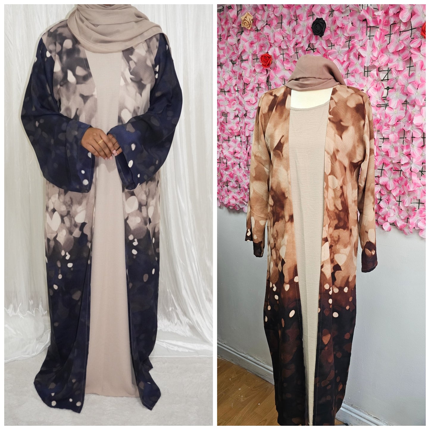 Fatiisa Two-Tone Abaya Set with Matching Scarf & Slip
